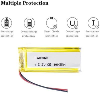 Rechargeable KC CB IEC62133 Approved 503060 Lithium Polymer Battery Pack 1000mah 3.7v