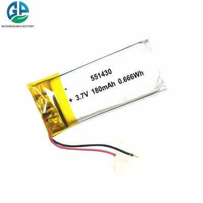 High Capacity Rechargeable Li Polymer Battery 3.7 V 551430 180mah