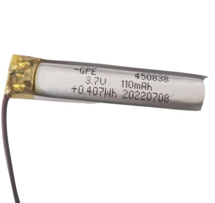 Buy Small Size 3.7V Lithium Polymer Battery , 450838 110mAh Li Polymer 3.7V Battery online manufacture