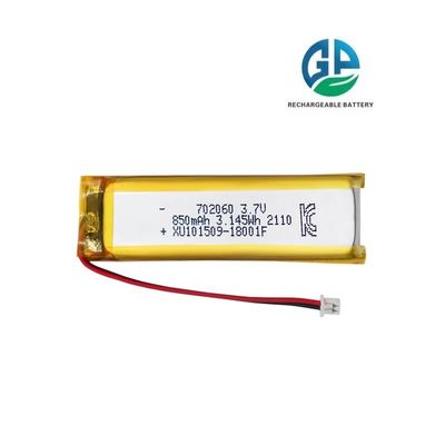 Buy KC , MSDS, RoHS Approved Rechargeable Li Ion Battery 3.7v 850mAh Lithium Polymer Battery 702060 online manufacture
