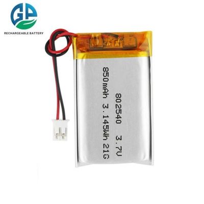 buy High Capacity 3.7V 850mAh Lithium Polymer Battery Rechargeable LiPo 802540 Battery Pack online manufacture