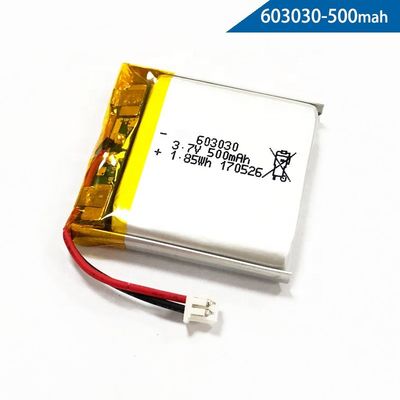 Buy IEC62133 3.7 Volt 500mAh 603030 Lithium Polymer Battery Pack online manufacture