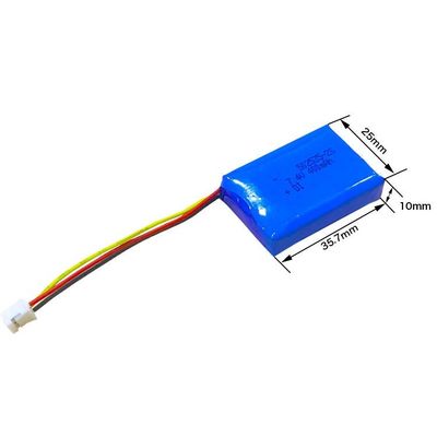 Rechargeable 502535 400mAh 7.4V Lipo Battery Pack with 500 Cycle Life KC IEC62133 Approved