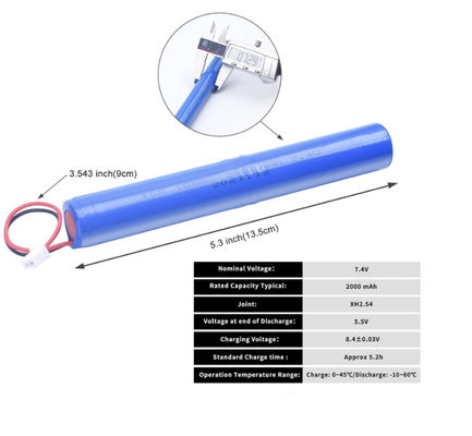 ICR18650 2S1P 7.4V 2000mAh Li Ion Battery with 500 Cycle Life Over-Current Protection and Grade A Cells