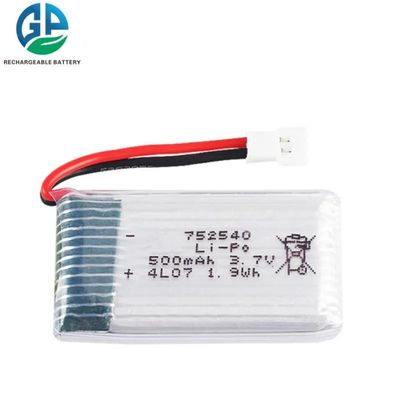 UN38.3 Certified 3.7V 500mAh Lithium Polymer Battery Pack Rechargeable LiPo Battery