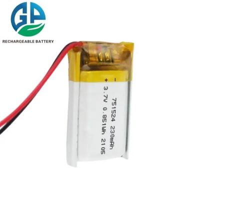 3.7V 230mAh 500 Times Cycle Life Li Polymer Rechargeable Battery 751524